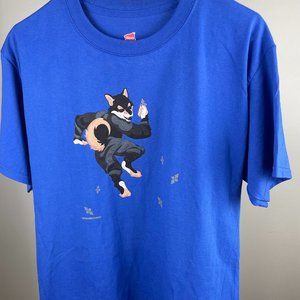 Ninja Black and Tan Shiba Inu Dog Blue Graphic T Men / Unisex Size M